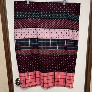 Eloquii Patchwork Print Pencil Bodycon Skirt Size 22 Pink Burgundy Plus Size